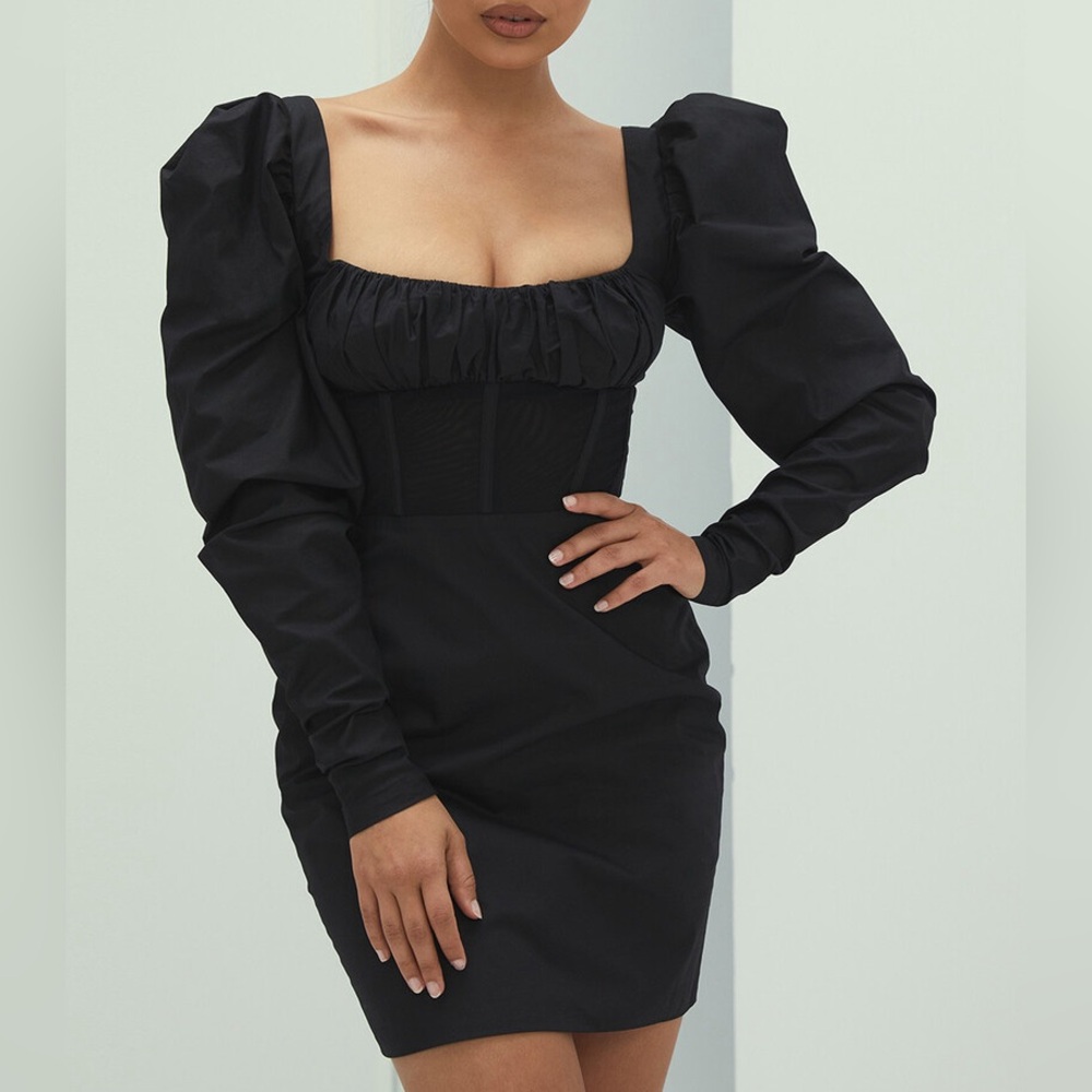 MISTRESS ROCKS BLACK PUFF SLEEVE CORSET DRESS HOUSE OF CB LONDON